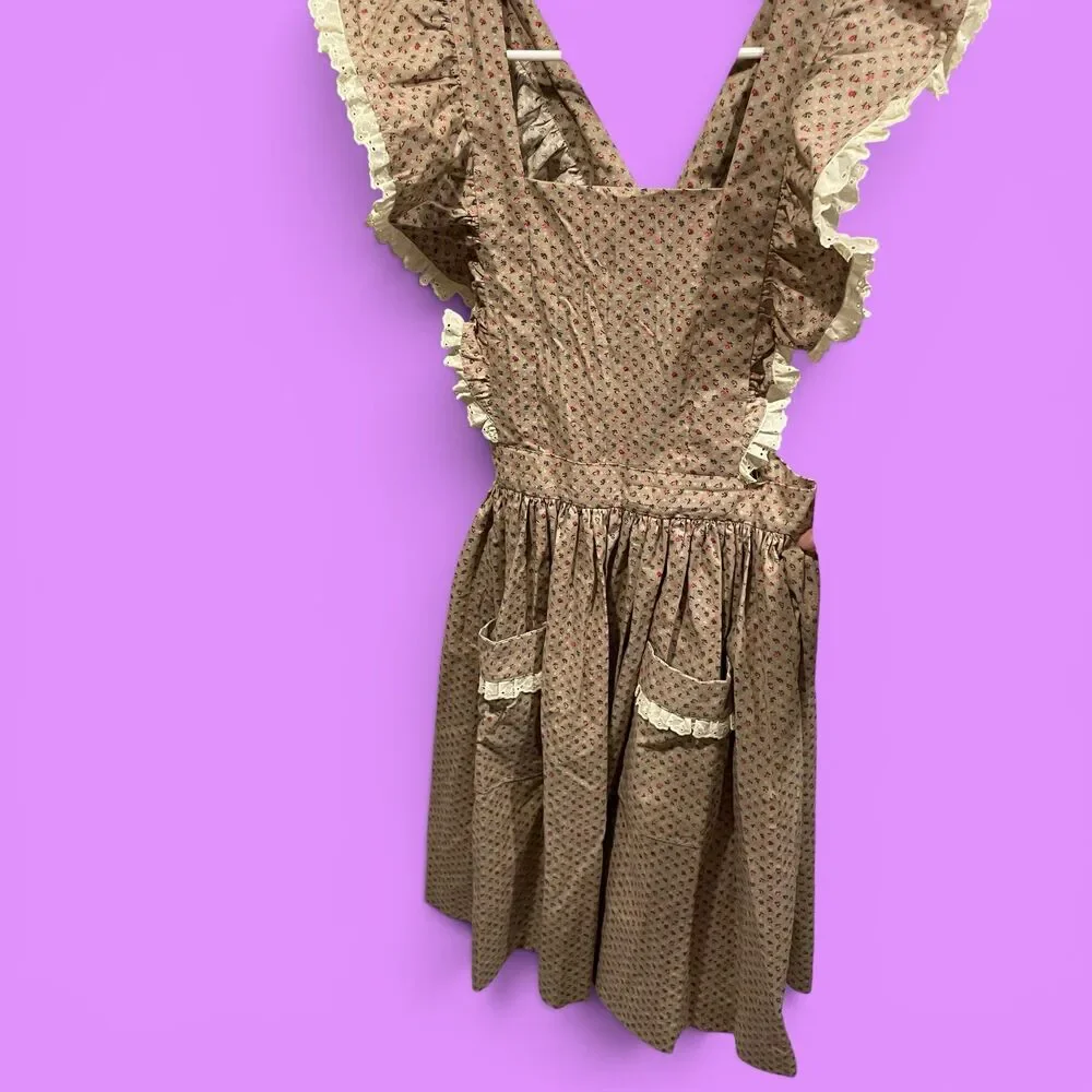 Cute vintage 50s-60s ruffle apron open back mod retro trad dress pockets